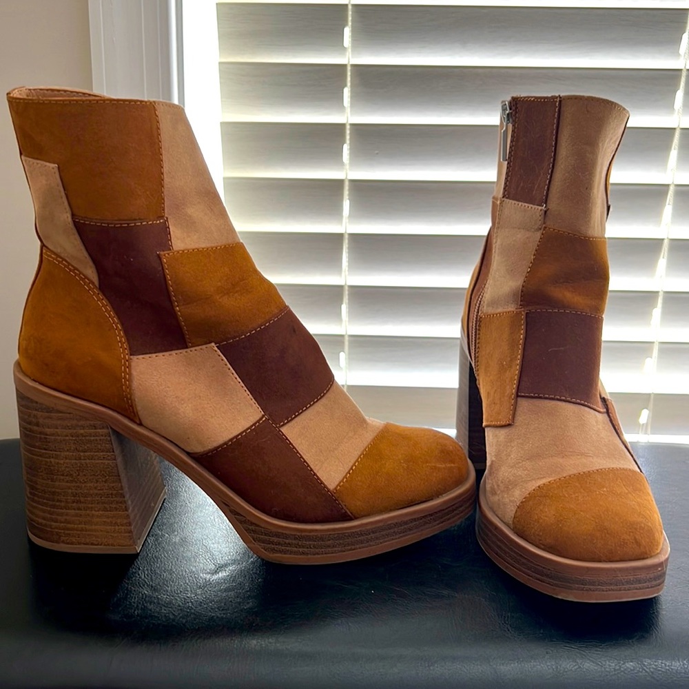 Faux suede patchwork boots